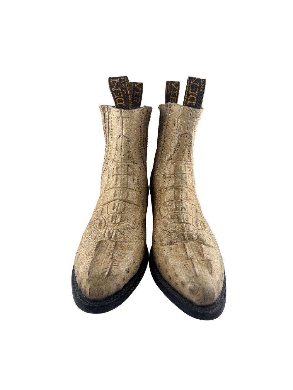 Denver Beige Crocodile Embossed Leather Western Ankle Boots